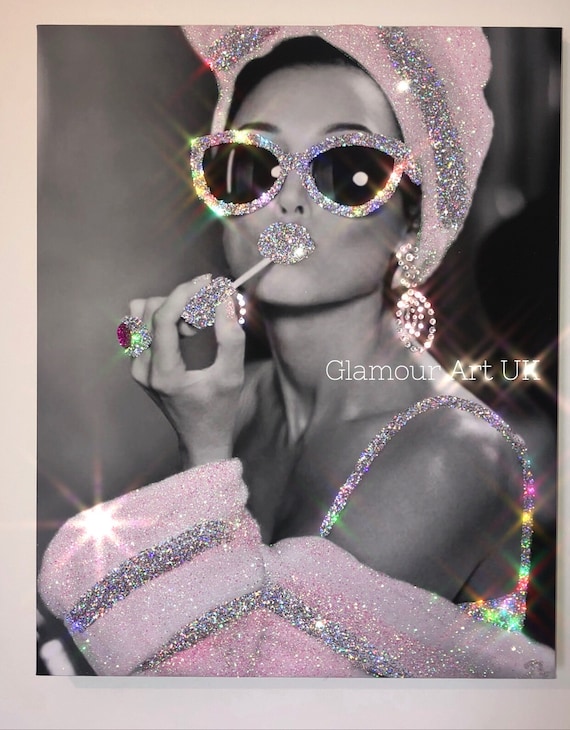 Audrey Hepburn stijl Glitter Wall Canvas Ombre Zilver en roze