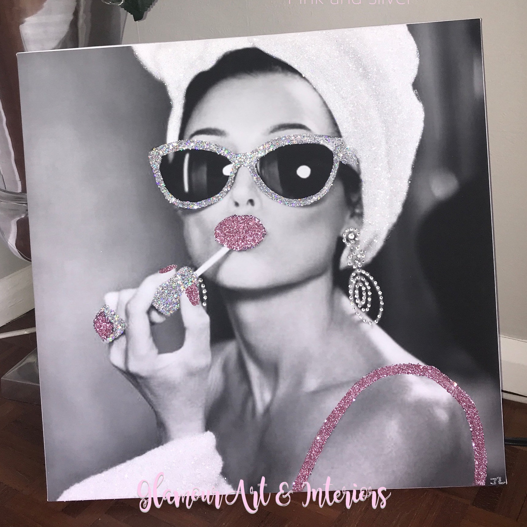 Audrey Hepburn Style Glitter Wall Canvas Ombre Silver and 