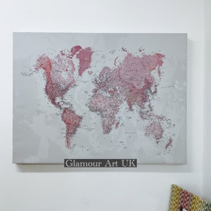 Map of the world Diamond dust wall canvas, sparkly world map art, map of the world office art