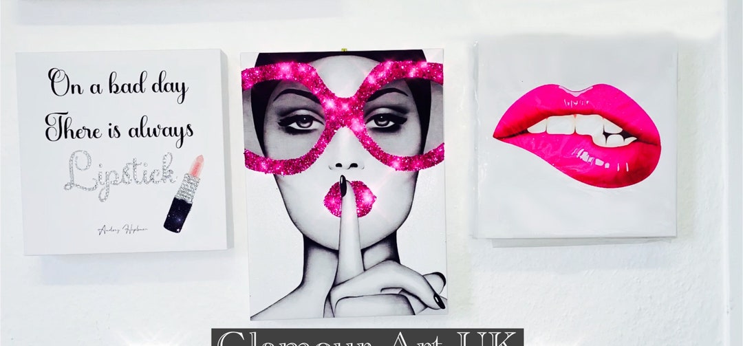Fashion Canvas, Hot Pink Glitter Wall Art, Glitter Canvas Art, Glam
