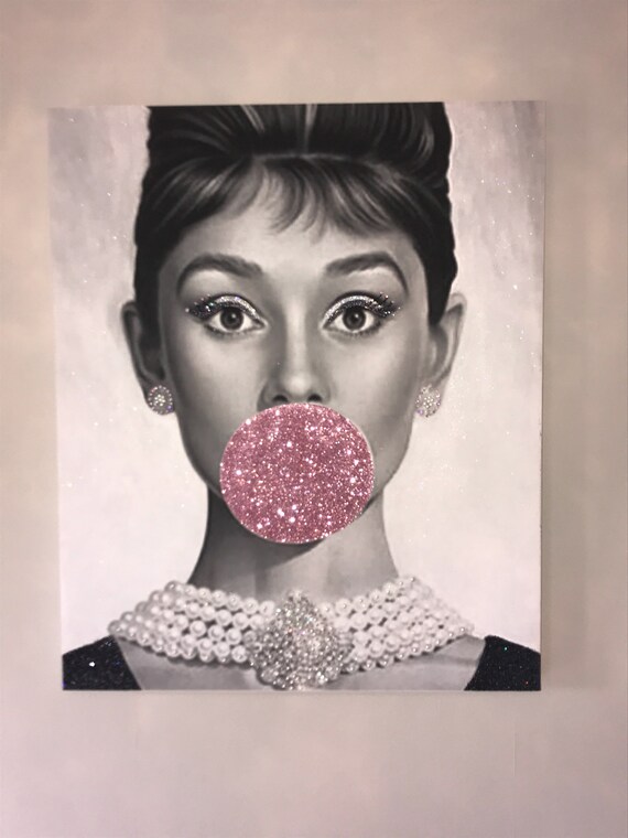 Audrey Hepburn Wall Art Bubblegum Glitter Pearls Swarovski Etsy