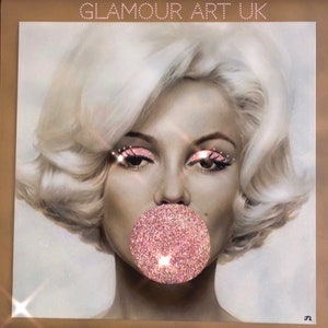 Marilyn Monroe Bubblegum, glam wall art, glitter wall art, glam wall canvas, bubblegum, sparkly art, glitter picture, image 1