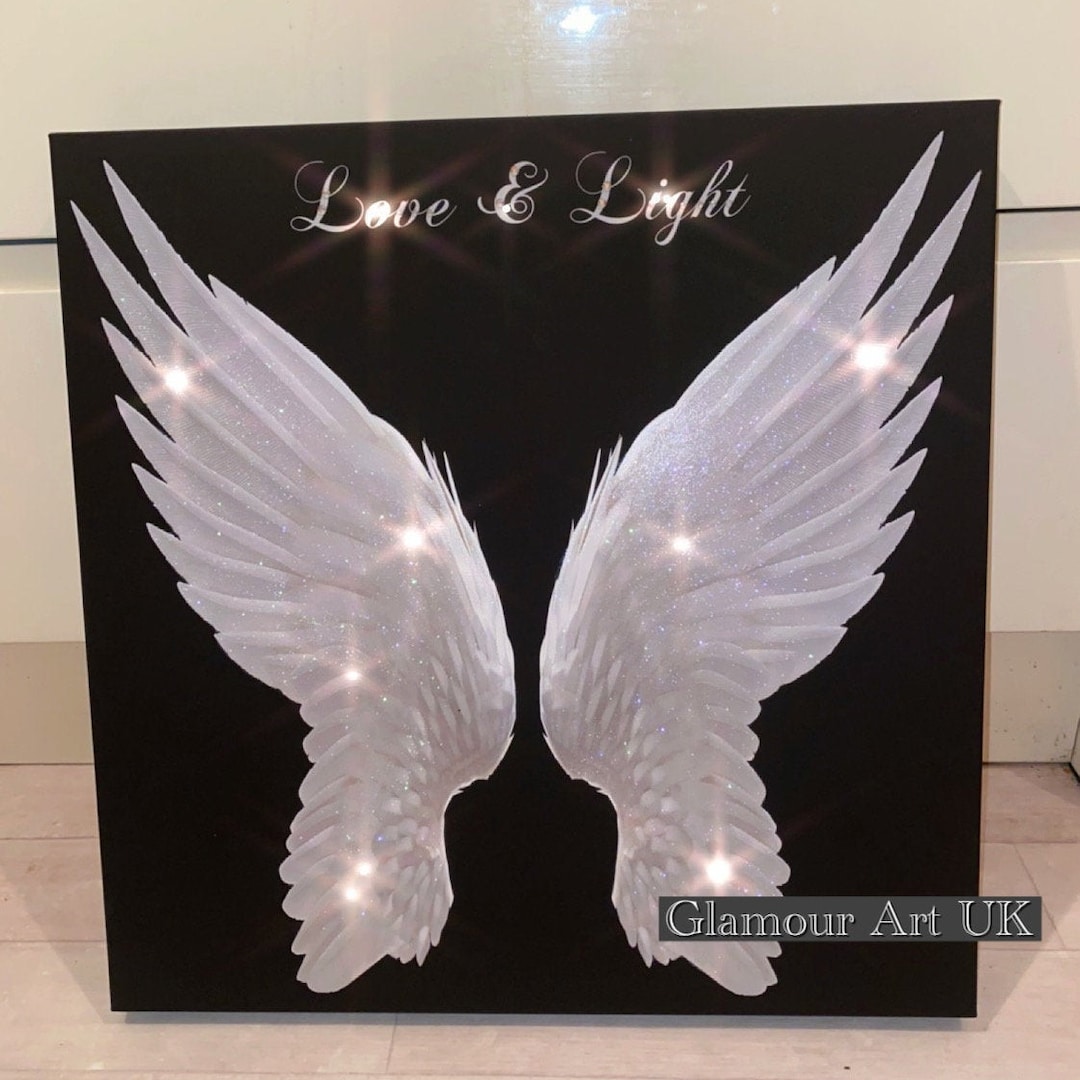 Personalised Angel Wings Wall Art, Wings Wall Art, Sparkly Wings for Walls, Love and Light Wall
