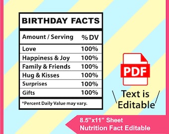 chip bag nutrition facts birthday Graduation nutrition facts label: for
custom chip /treat bags