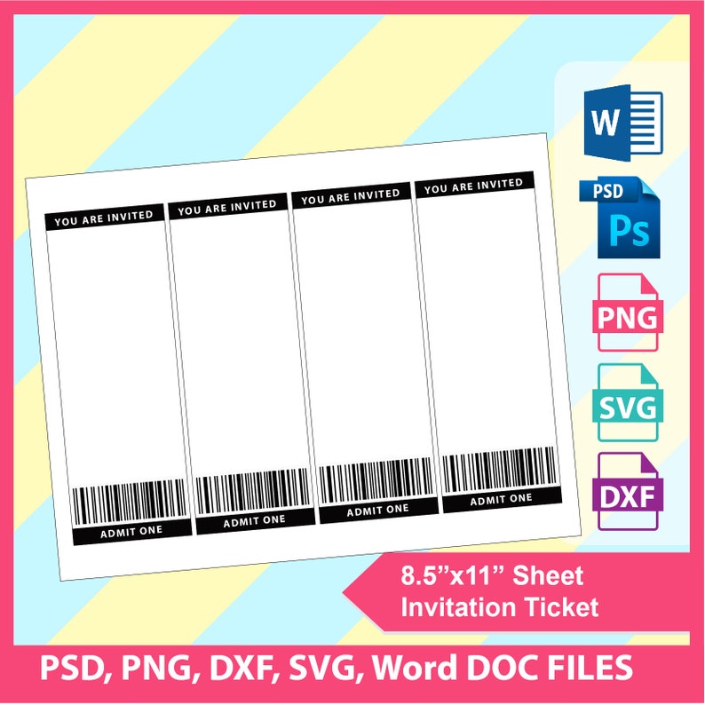 Ticket invitation, ticket template, ticket invitation template PSD, Microsoft phrase, PNG Formats, 8.5x11\ picture relating to Printable Blank Tickets referred to as Ticket invitation, ticket template, ticket invitation template PSD, Microsoft term, PNG Formats, 8.5x11\