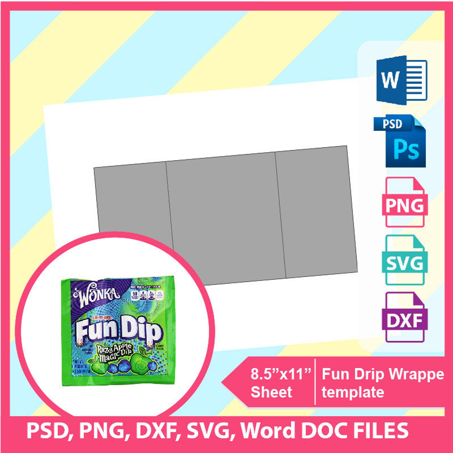 Fun Dip Wrapper Template Blank template Microsoft word doc | Etsy