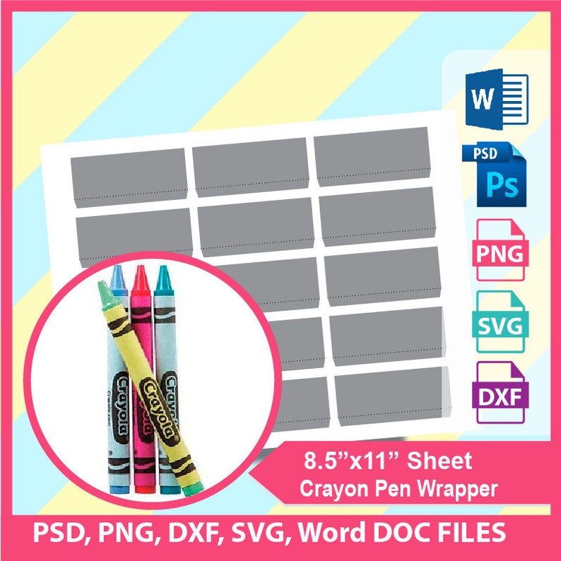 Crayon pen wrapper Template Blank Template Microsoft word Etsy Crayon pen wrapper Template Blank Template Microsoft word Etsy