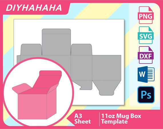 11oz Mug Box Template Mug Gift Box PSD PNG and SVG | Etsy
