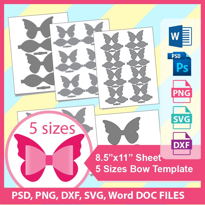 Bundle Butterfly Bow Template Hair Bow Template Microsoft Etsy