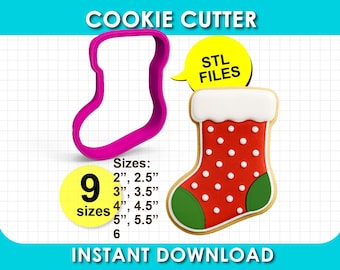 Christmas Stocking Cookie Cutter, Clay Cutter, STL File 3D Printable, Instant Download