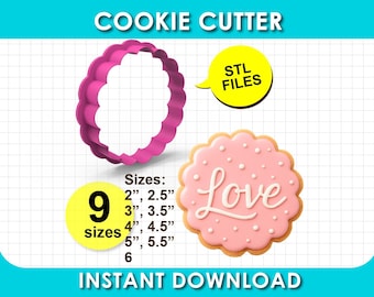 Circle Scalloped Round Cookie Cutter, Clay Cutter, STL File 3D Printable, Instant Download
