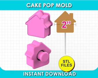 House Cake Pop Mold, Cutter and Plunger STL File, digital download