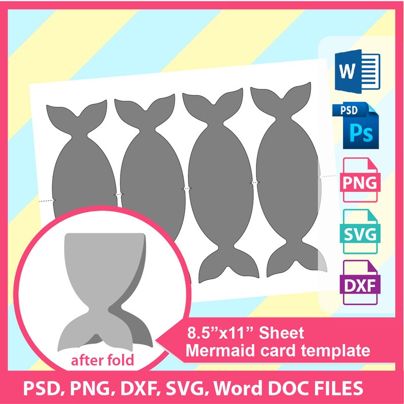 Mermaid Card Gift Tag Ms Word Doc Psd Png And Svg Dxf Etsy