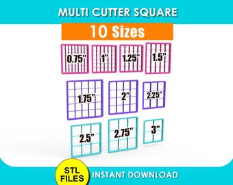 Square Multi Cutter, Cookie Cutter,  STL FILE, 10 Sizes