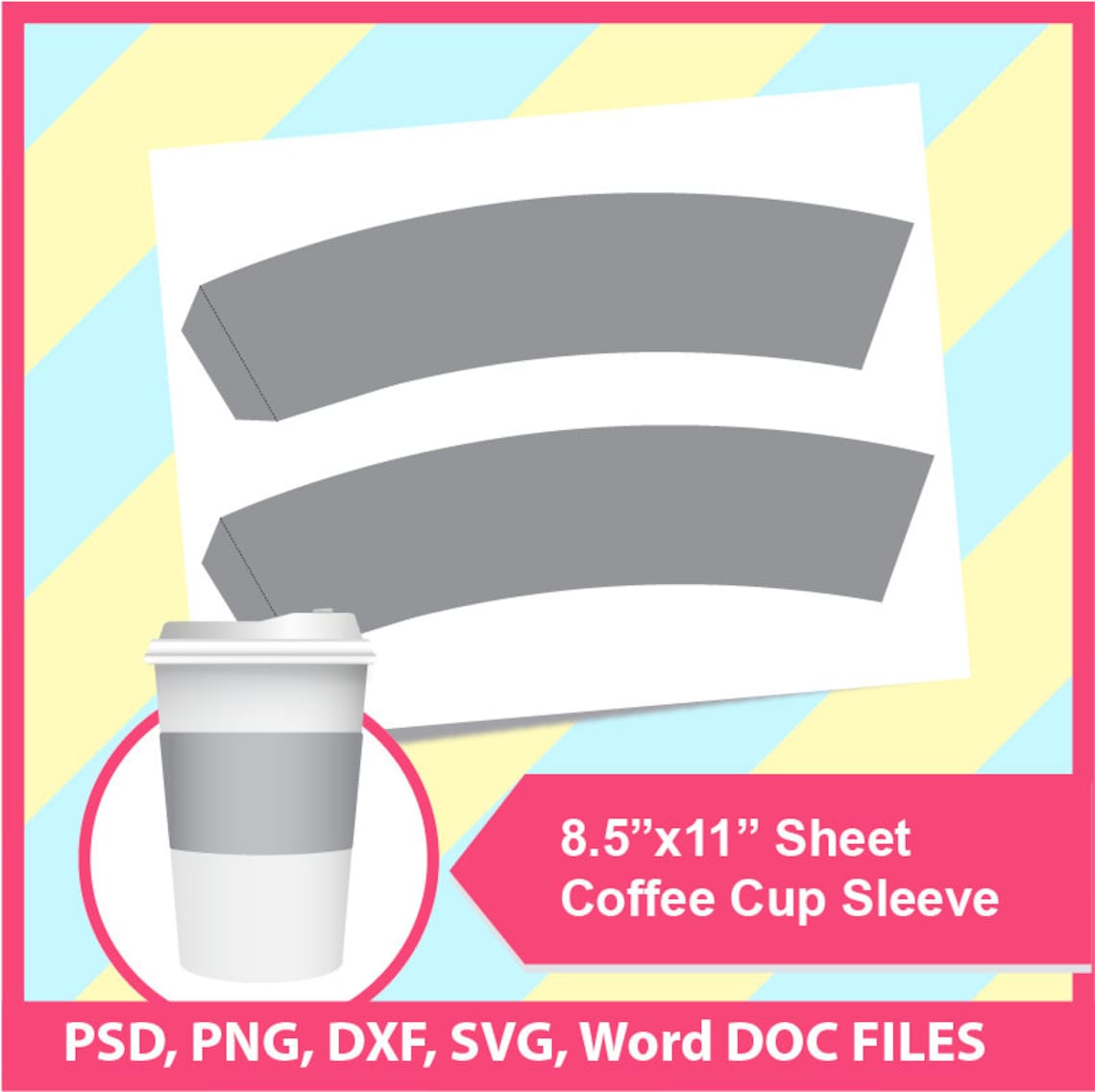 Paper Cup Sleeve Template PSD PNG and SVG Microsoft Word Etsy