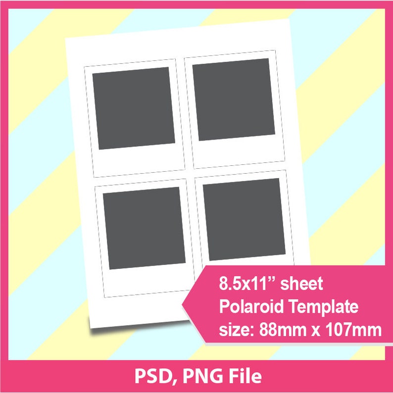 Polaroid Template Photo template Microsoft word doc PSD PNG Etsy