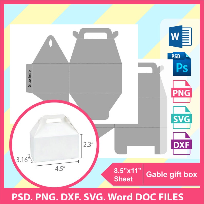 Download Gable Template Gift box template PSD PNG and SVG Dxf | Etsy