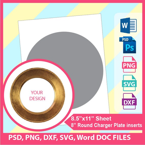 8 inch Charger Plate Insert Template PSD PNG and SVG Etsy