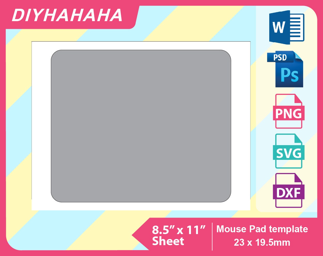 Mouse pad template PSD PNG SVG Dxf Microsoft Word Doc Etsy