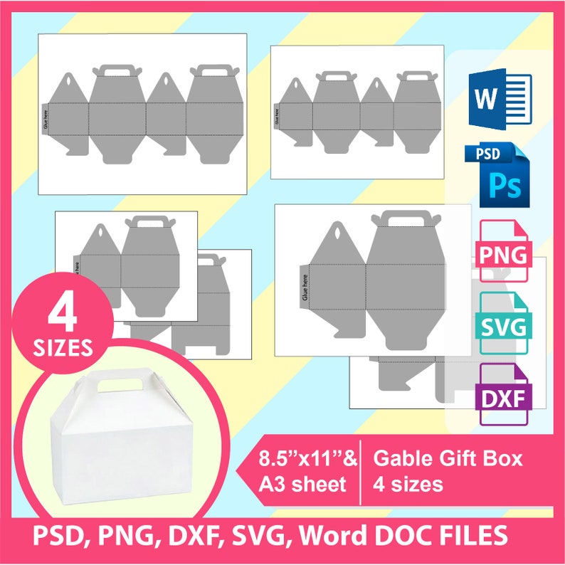 Download Gable Template Gift box template PSD PNG and SVG Dxf | Etsy