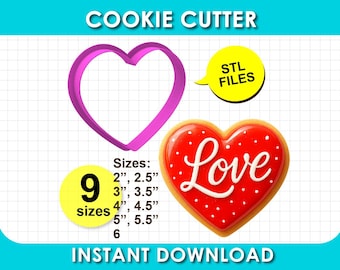 Heart Shape Cookie Cutter, Clay Cutter, STL File 3D Printable, Instant Download