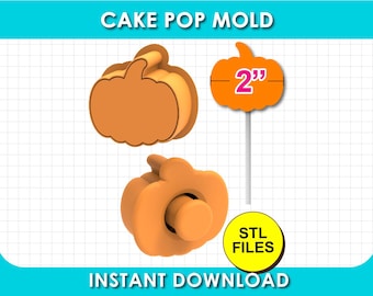Pumpkin Cake Pop Mold, Halloween Cake pop mold, Cutter and Plunger STL File, digital download