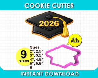 Graduation Cap Cookie Cutter, Clay Cutter, STL File 3D Printable, 9 sizes, Digital Download