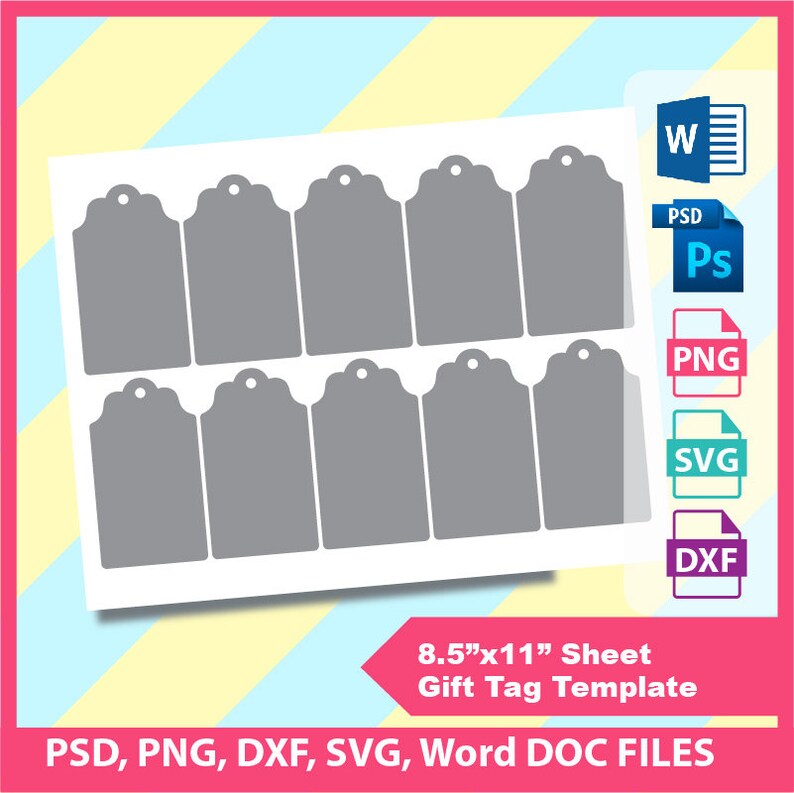 Gift Tag Template Microsoft word doc PSD PNG and SVG Dxf | Etsy