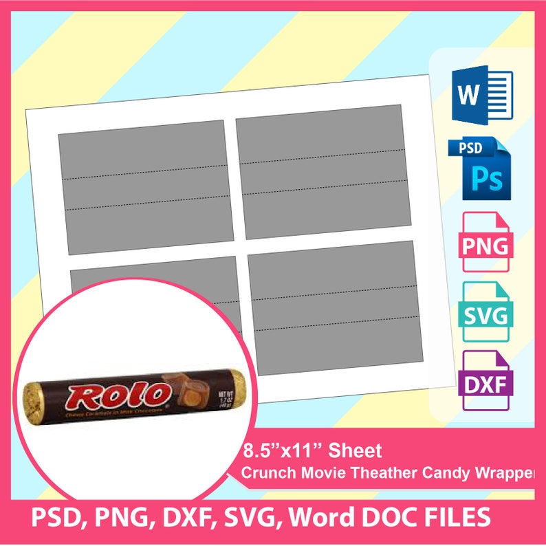 Rolo Candy Wrapper Template PSD PNG and SVG dxf Doc Etsy