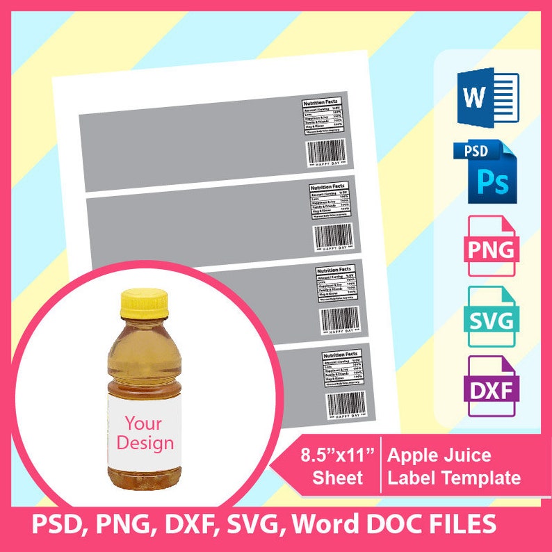 Apple Juice Bottle Wrapper Label Template PSD PNG and SVG Etsy