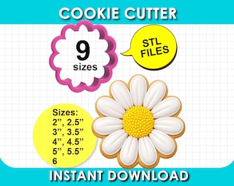 Daisy Flower Cookie Cutter, Clay Cutter, STL File 3D Printable, 9 sizes, digital Download