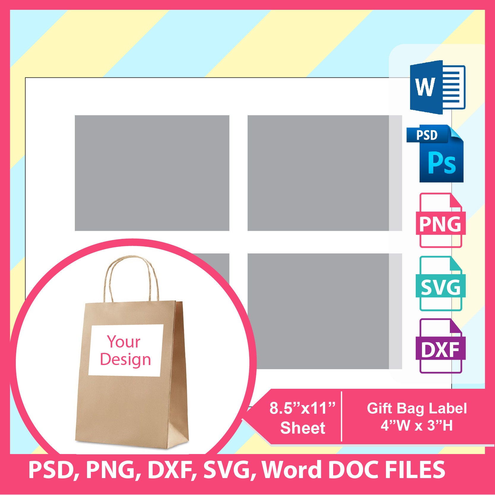 Gift Bag label template PSD PNG and SVG Dxf Ms word | Etsy
