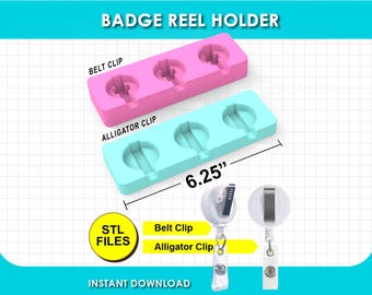 Badge Reel Holder Base: Belt + Alligator Clip Stl, Digital Download