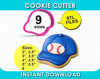 Baseball Cap Cookie Cutter, Clay Cutter, STL File 3D Printable, 9 sizes, digital Download