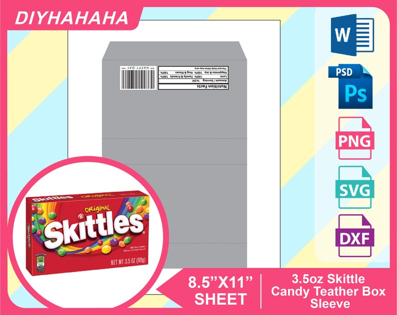 Download 3.5oz Skittles Movie Theater Candy Sleeve Wrapper Blank | Etsy