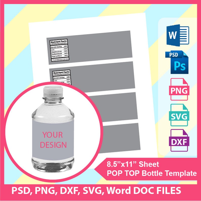 8oz water Bottle Template Microsoft Word Doc PSD PNG And Etsy
