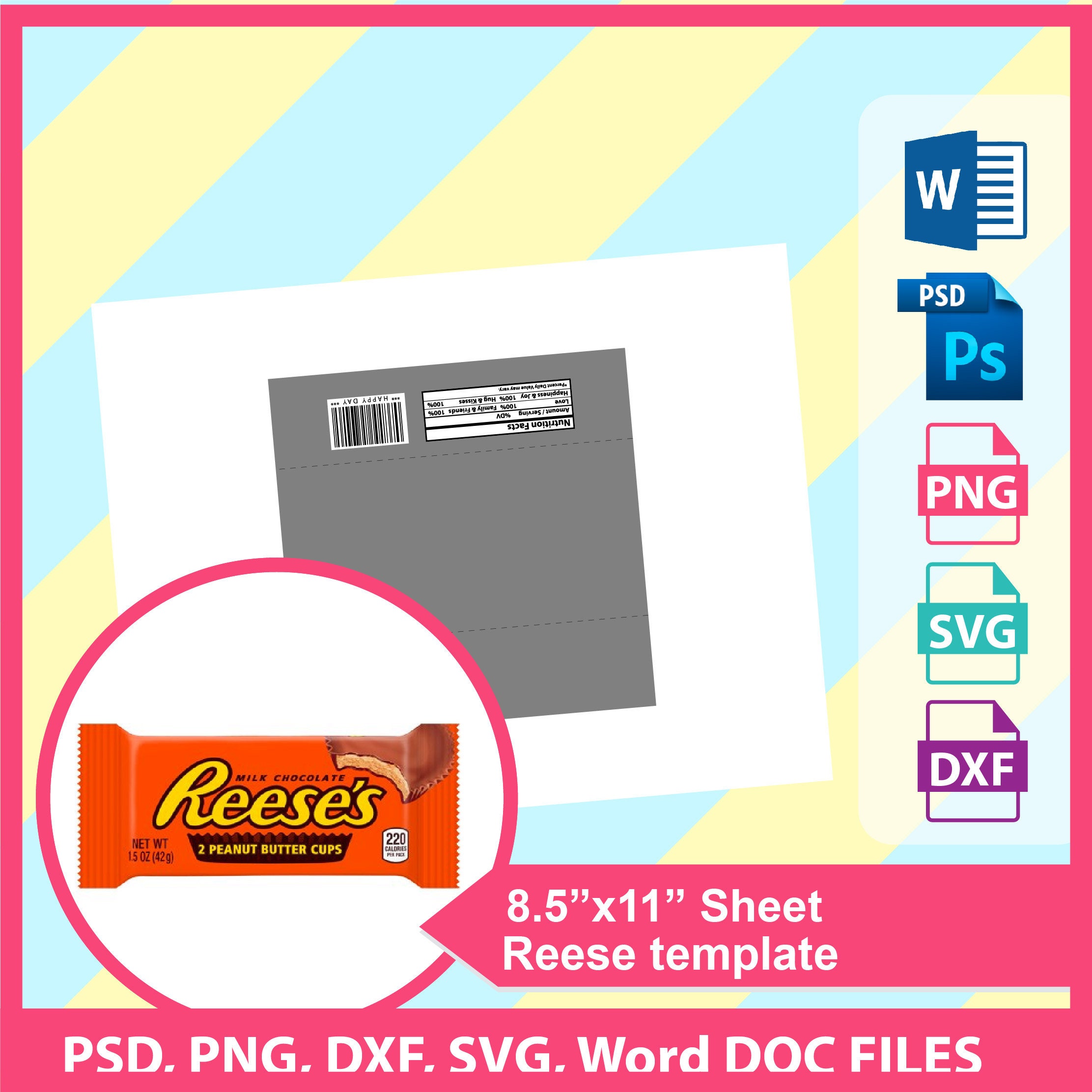 1.5oz Reese's wrapper Template PSD PNG Microsoft word Etsy