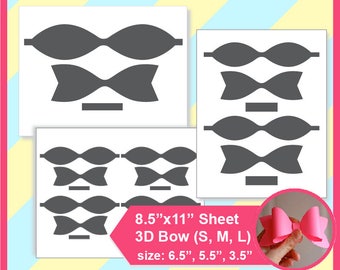 Instant Download, Bundle 3 sizes 3D Bow Template, Microsoft word doc, PSD, PNG and SVG, Dxf, Formats, 8.5x11" sheet, Printable 156