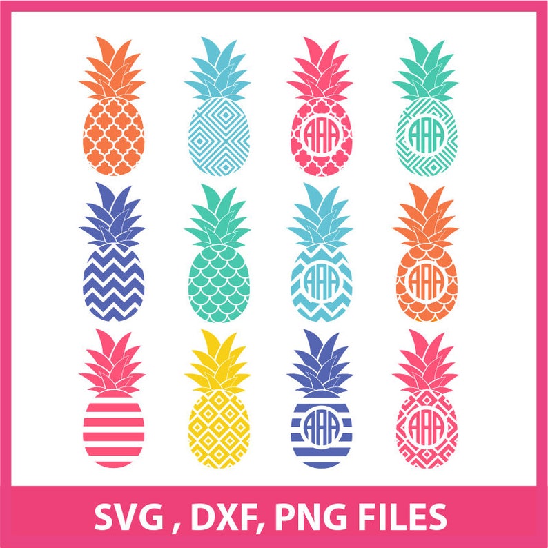 Pineapple SVG Pineapple Monogram Frame Svg DXF PNG Formats ...