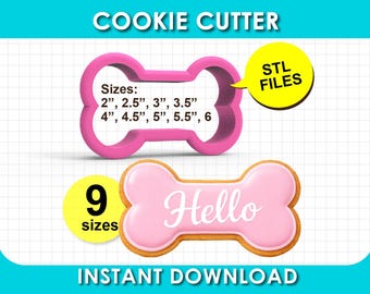 9 sizes, Dog Bone Cookie Cutter, Clay Cutter, STL File 3D Printable, digital Download