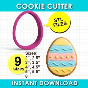 Easter Egg Cookie Cutter, Clay Cutter, STL File 3D Printable, 9 sizes, Instant Download