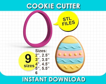 Easter Egg Cookie Cutter, Clay Cutter, STL File 3D Printable, 9 sizes, Instant Download