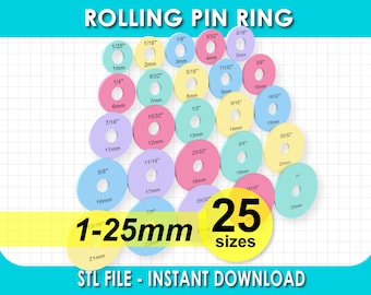 Cake Pop & Cookie Dough Thickness Guides, 25pcs Rolling Pin Ring Guides Set (1-25mm) STLfile, Dough Thickness Guides (Digital Download)