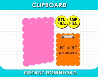 6x9 inch Scalloped Clipboard STL file (Digital Download)