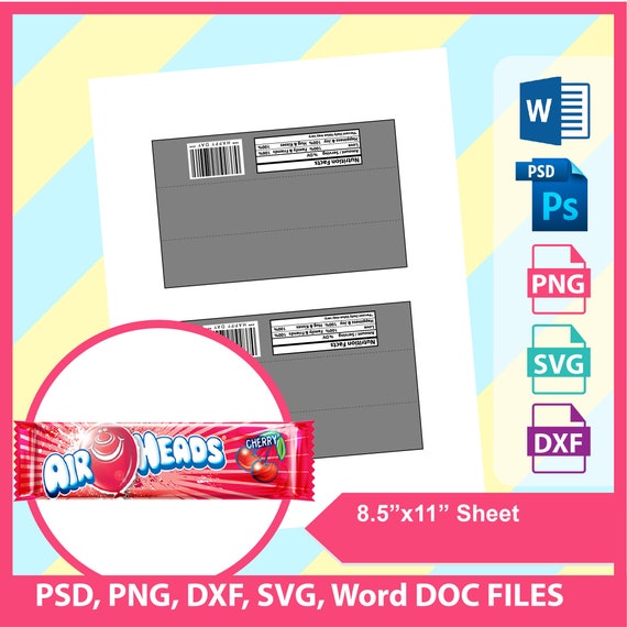 psd blank sheet design dxf svg png Printable blank template Airheads mini Wrapper Template