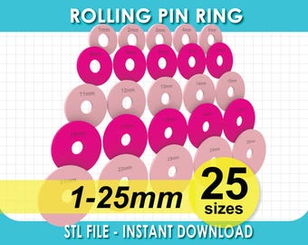 Rolling Pin Ring Guides Set (1-25mm), Various Height Ring Guide 1-25mm, STLfile, 3D printing