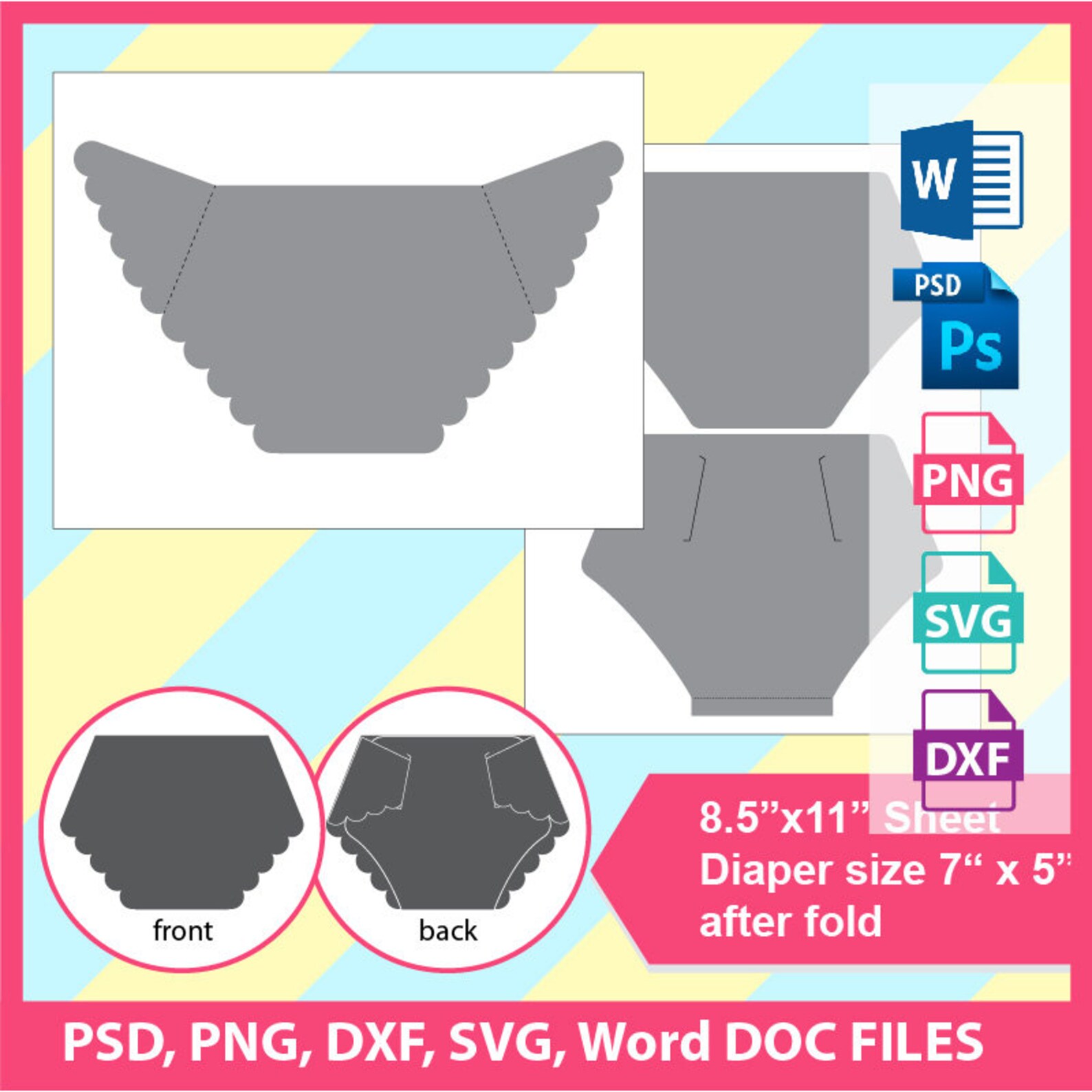 Diaper Card Template Microsoft word doc PSD PNG and SVG Etsy