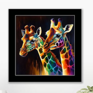 Colourful giraffe print, 10x10inch framed