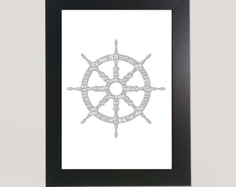 Personalised Ship wheel riding word art print