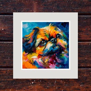 Pekingese Portrait Print | 10x10 Inch Framed Wall Art of Adorable Dog Breed